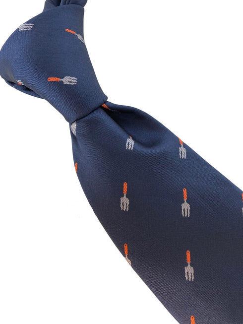navy mens tie with gardening fork trowel quirky design